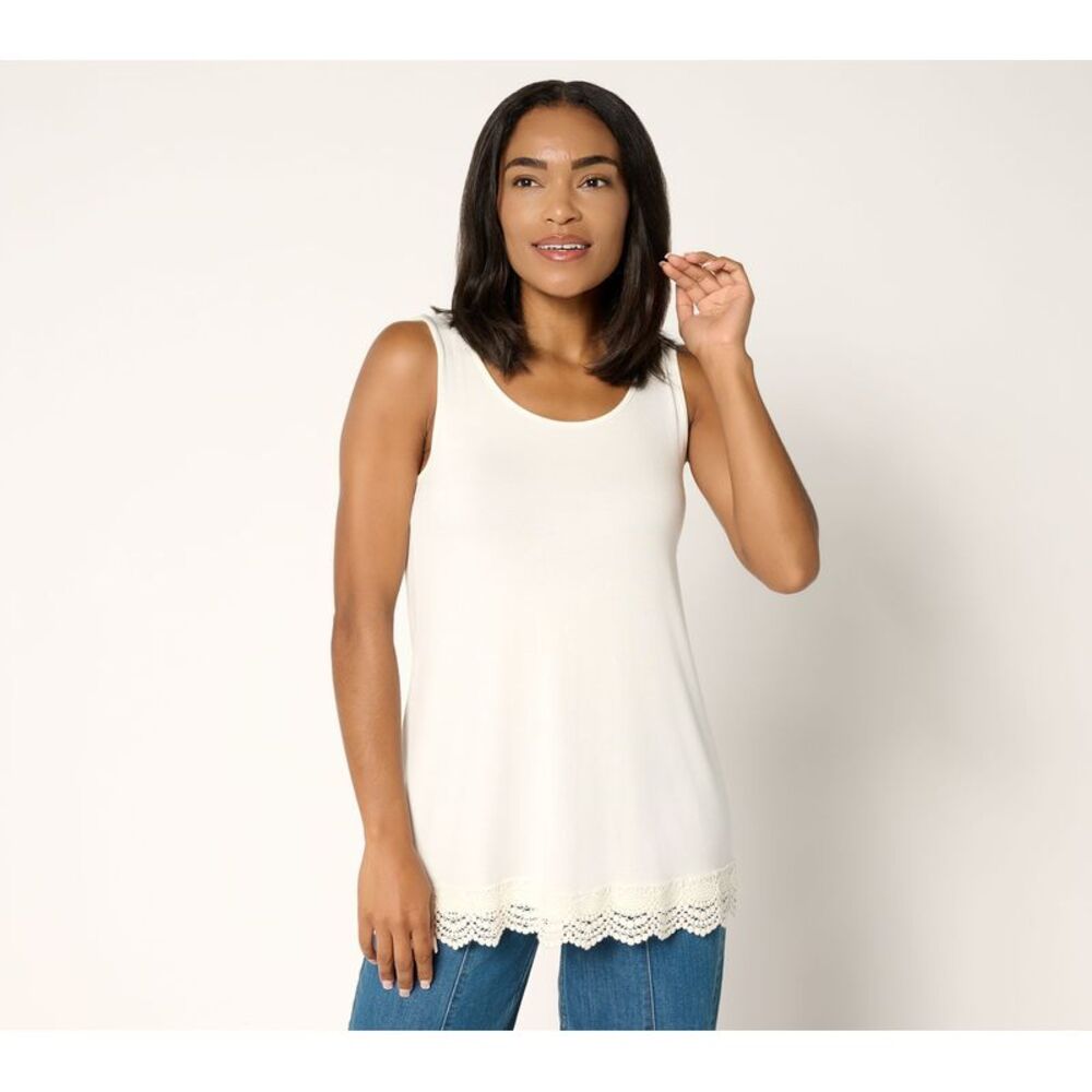 LEGO Women's Top Sz XS Knit Tank Crochet Hem White A704050